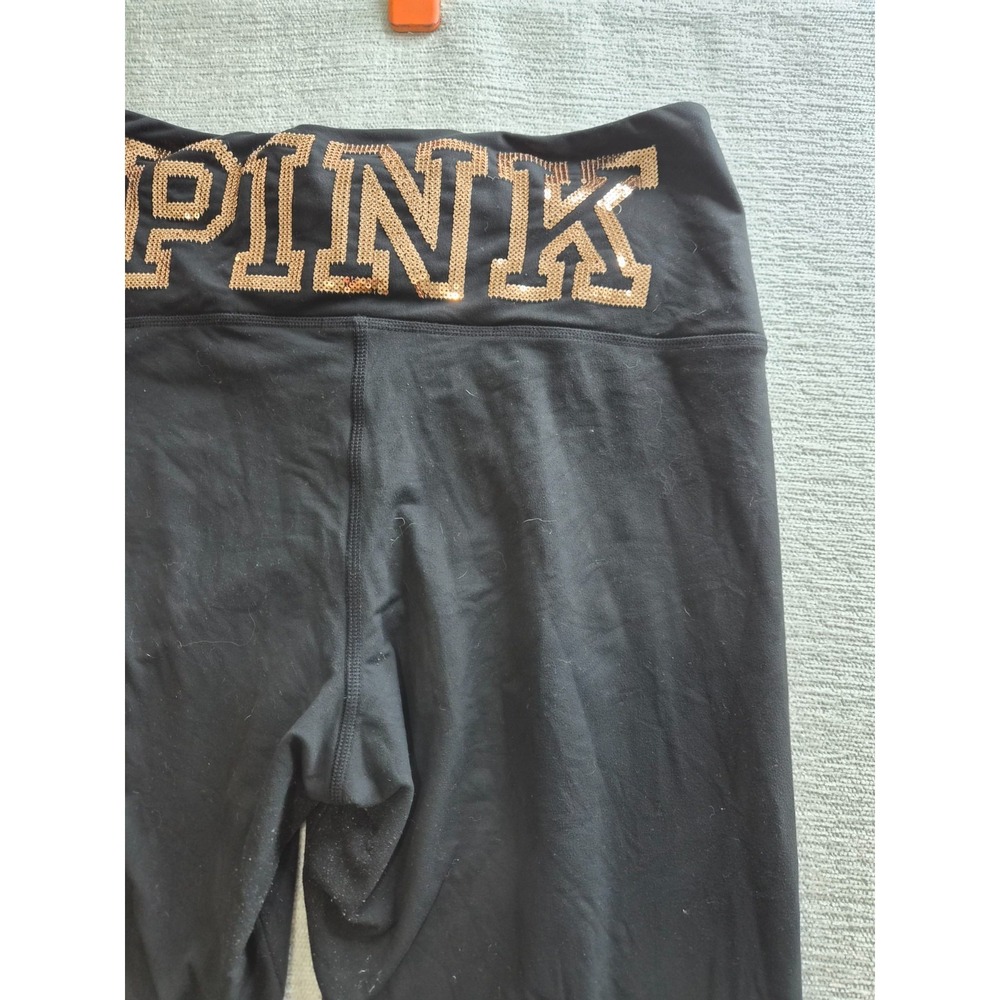 Pink Victorias Secret Ultimate Lace Up Leggings Womens Large Black Stretch Yoga - Picture 11 of 12
